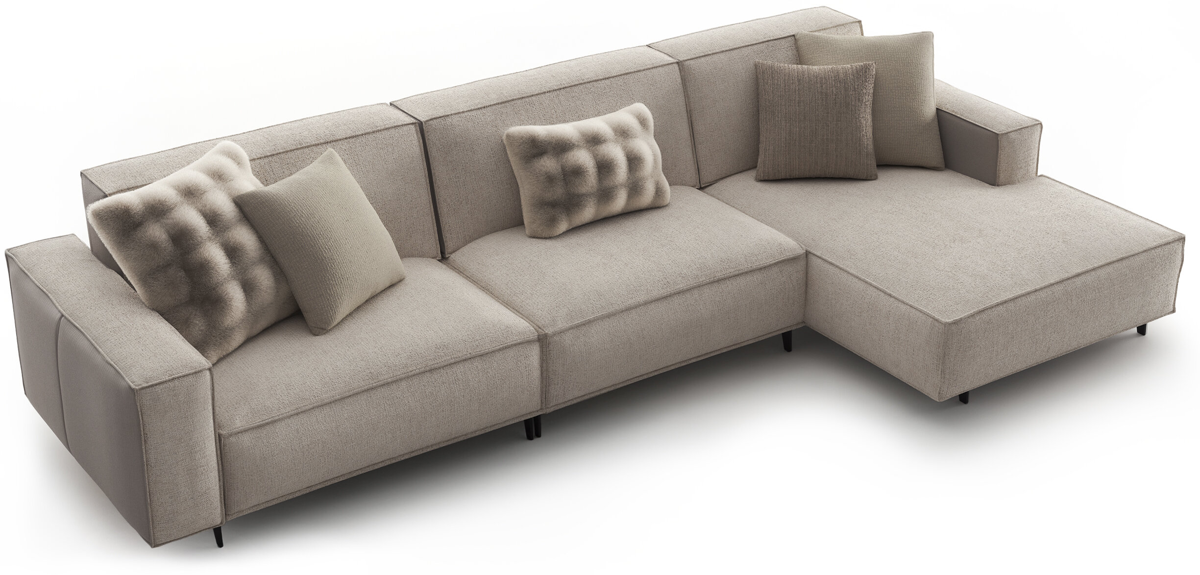 Elegant beige sectional sofa with plush cushions, perfect for contemporary living rooms and stylish home decor.