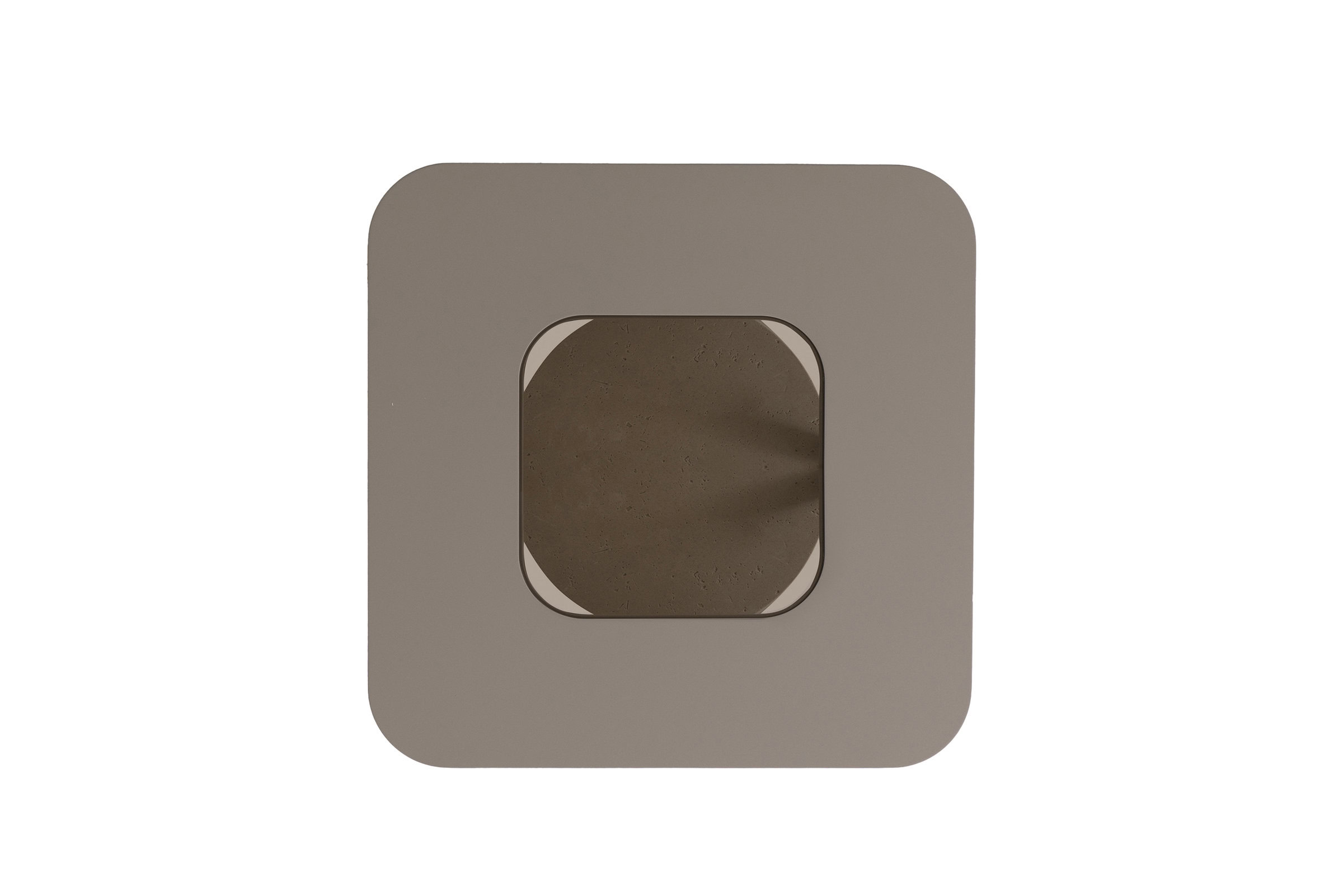 Măsuță laterală bej, modernă și elegantă, cu un compartiment de depozitare unic în formă de pătrat, perfectă pentru spațiile de living contemporane și decorul dormitorului.