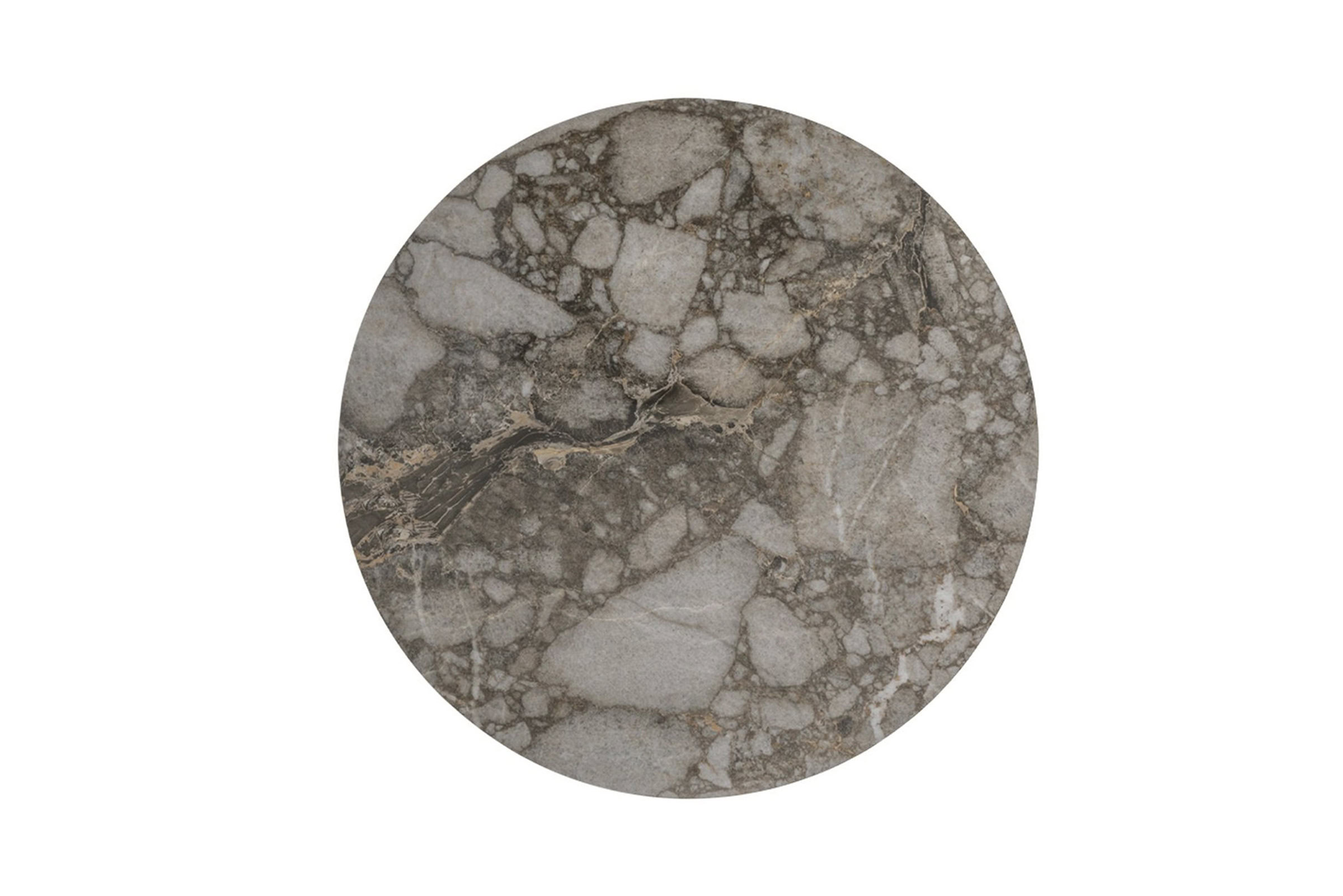 Blat rotund din marmură lustruită, cu venături naturale gri și bej, ideal pentru mese elegante de sufragerie sau de cafea, îmbunătățește decorul interior luxos în designuri de casă moderne sau clasice.