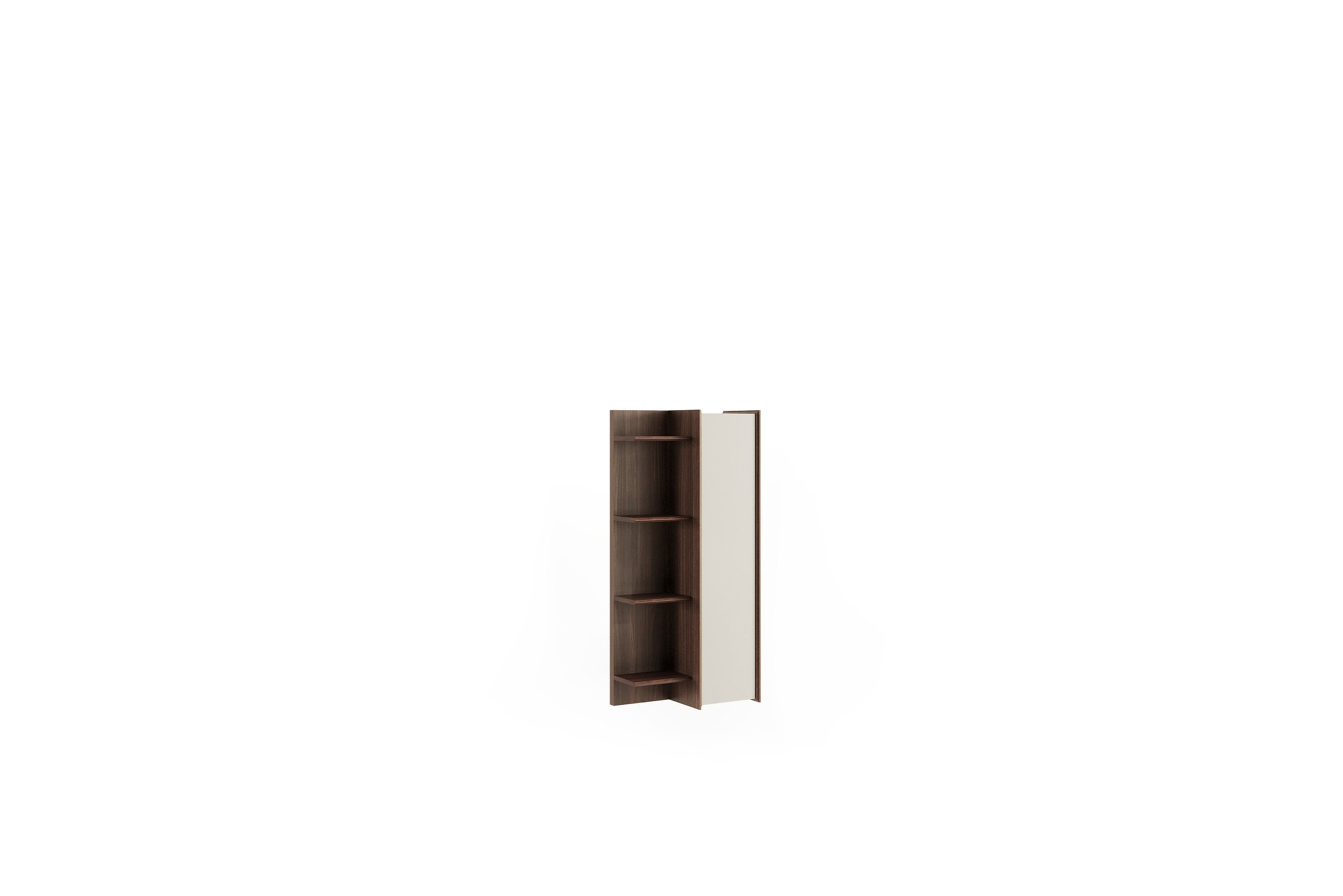 Bibliotecă modernă din lemn cu ușă glisantă albă, ideală pentru soluții de depozitare pentru acasă și birou, demonstrând măiestrie elegantă și design versatil pentru interioare contemporane.