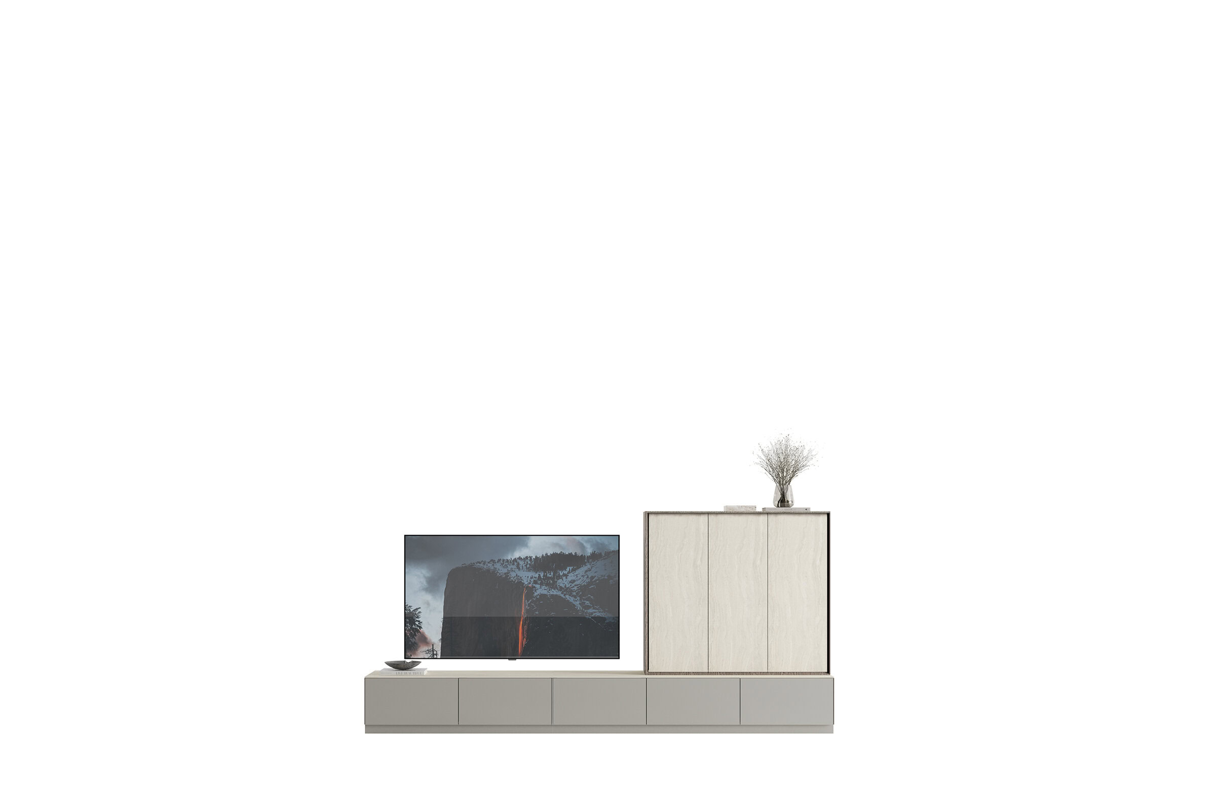 Comodă TV modernă și elegantă, cu dulapuri de depozitare și un design minimalist, perfectă pentru camerele de zi contemporane. Fabricată din materiale de calitate pentru a îmbunătăți decorul casei și a oferi o estetică funcțională.