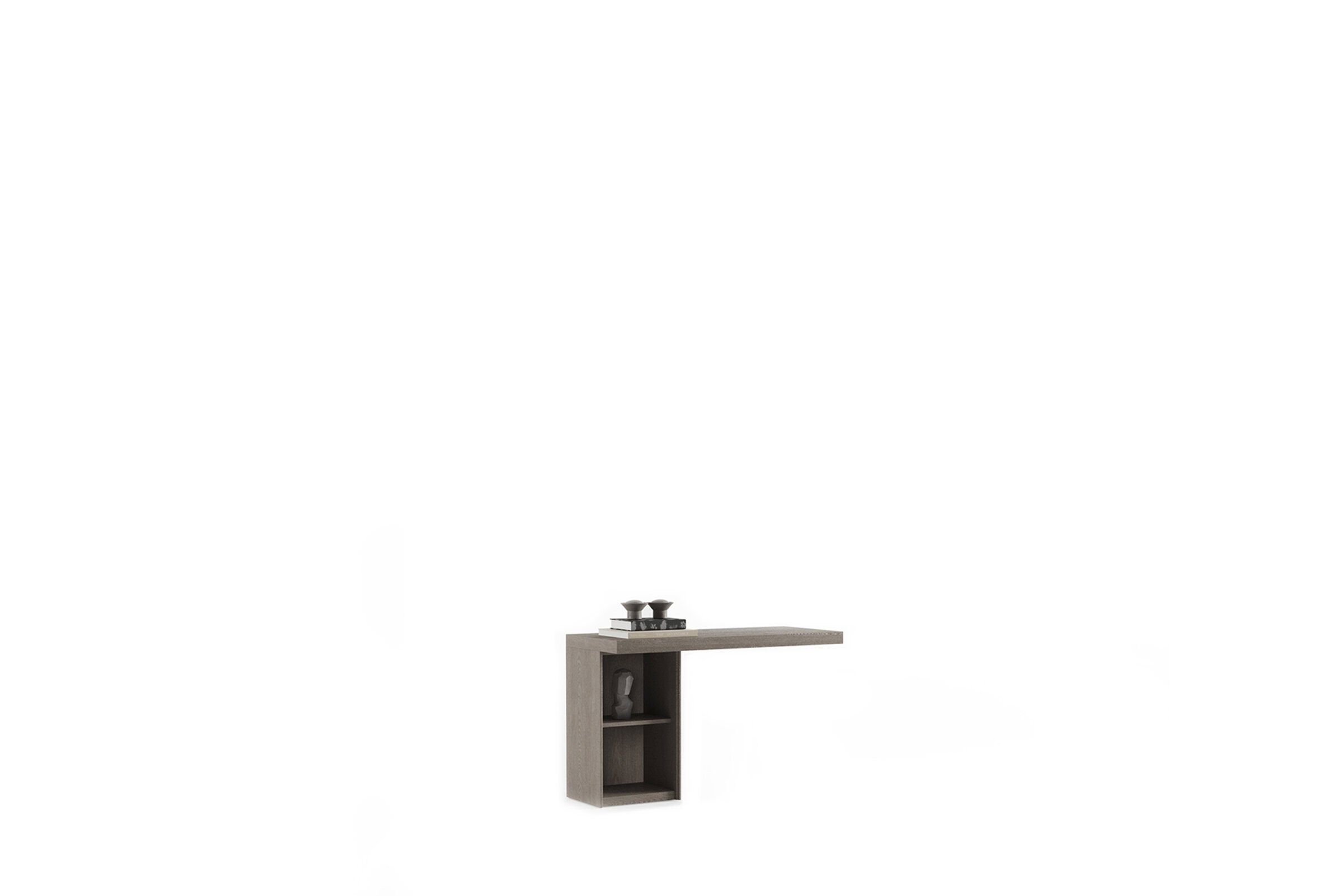 Masă laterală contemporană din lemn cu rafturi deschise, design versatil, ideală pentru camere de zi sau dormitoare, cu un finisaj neutru pentru decor modern.