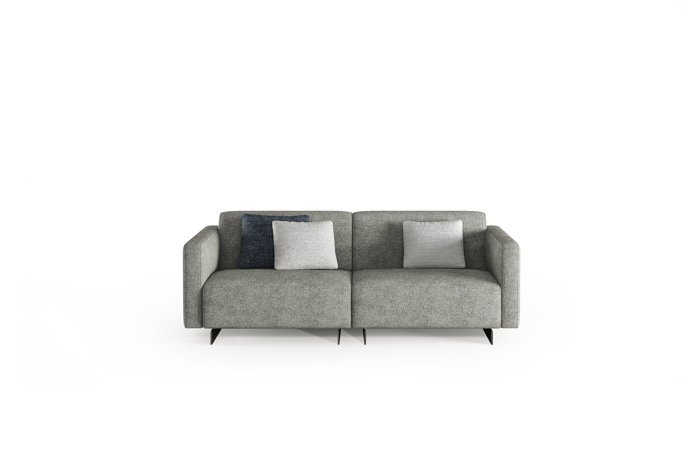 Canapea elegantă din material textil gri, cu design modern și perne confortabile, perfectă pentru livinguri contemporane, cu un aspect elegant pentru un decor elegant al casei.