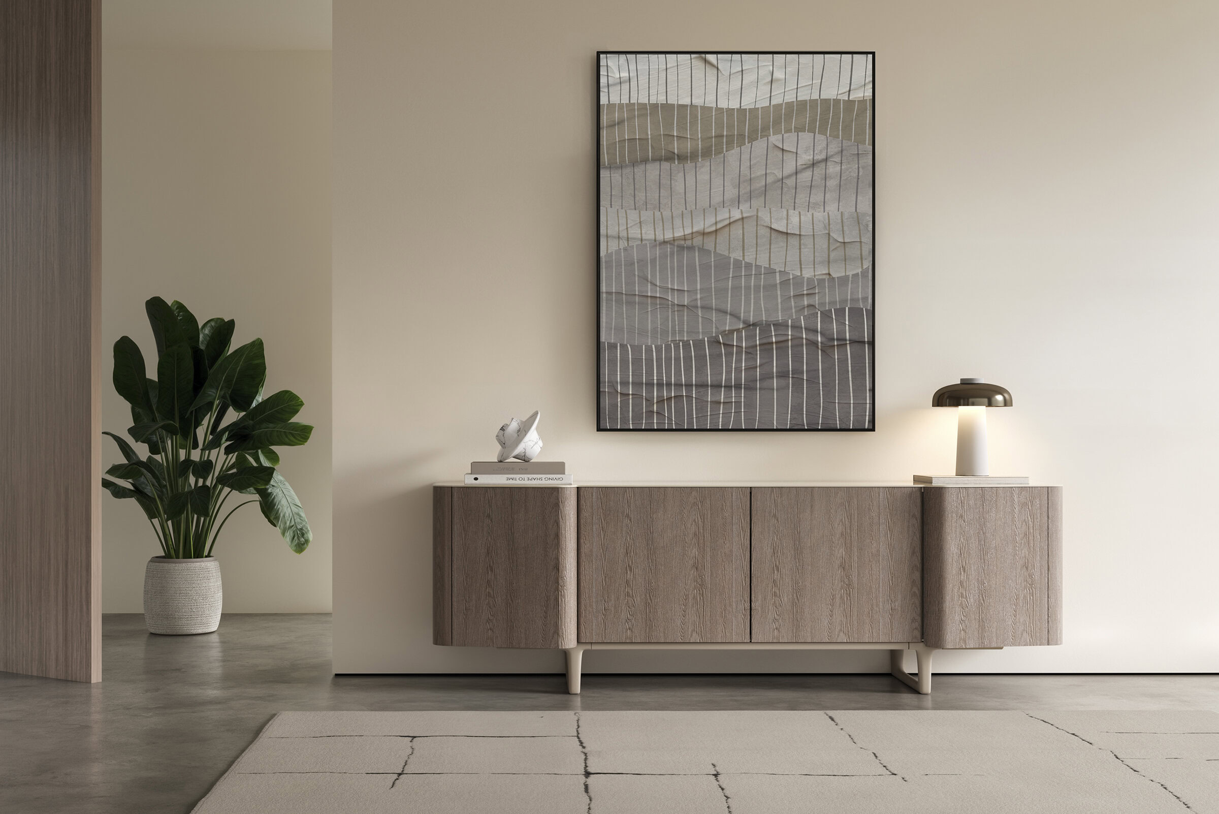 Elegant wooden sideboard with clean lines, perfect for contemporary living spaces. Crafted from high-quality wood, it offers stylish storage solutions.