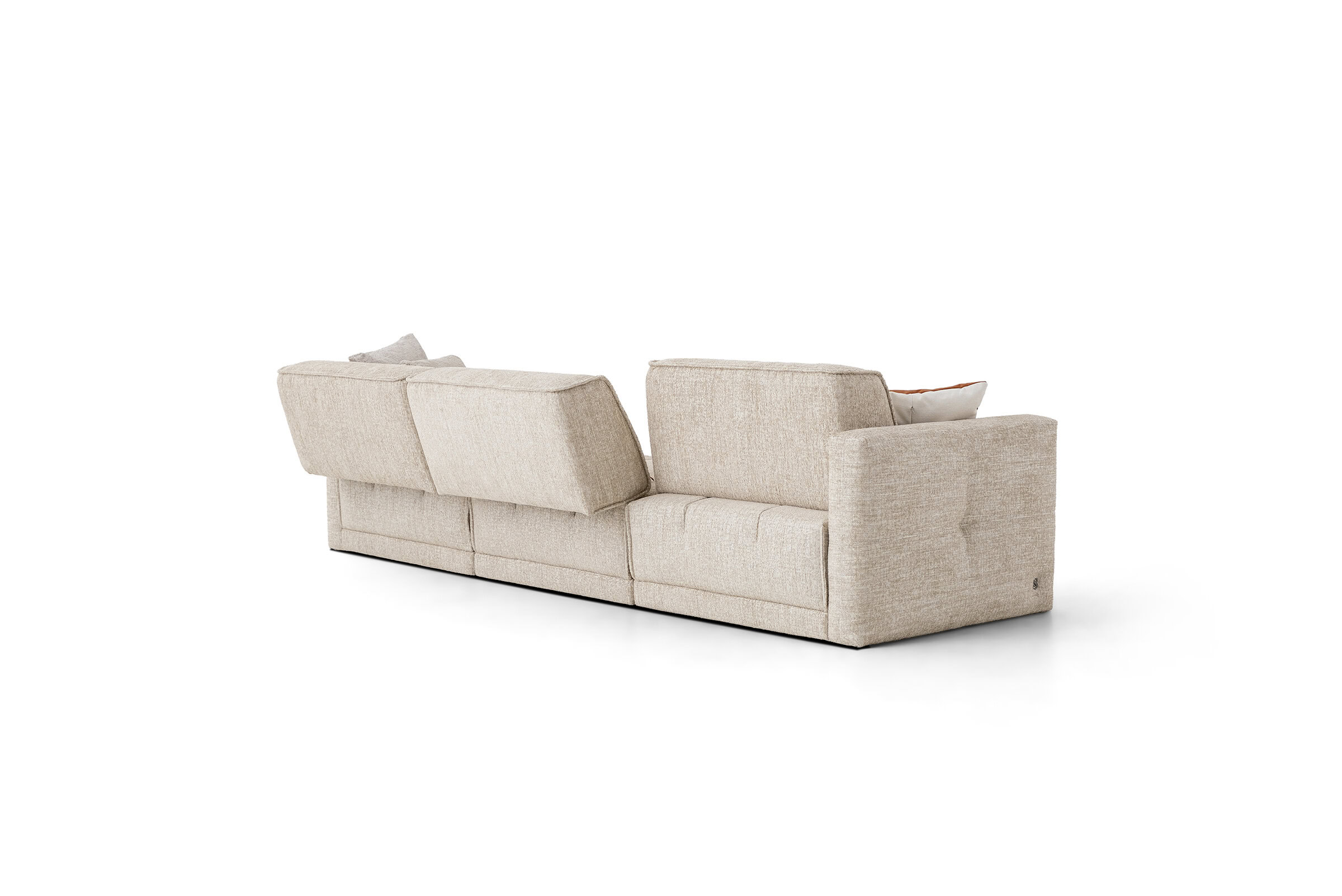 Elegant beige fabric sofa with plush cushions, perfect for stylish living rooms and modern interior decor. Comfortable, durable, and designed for family relaxation.