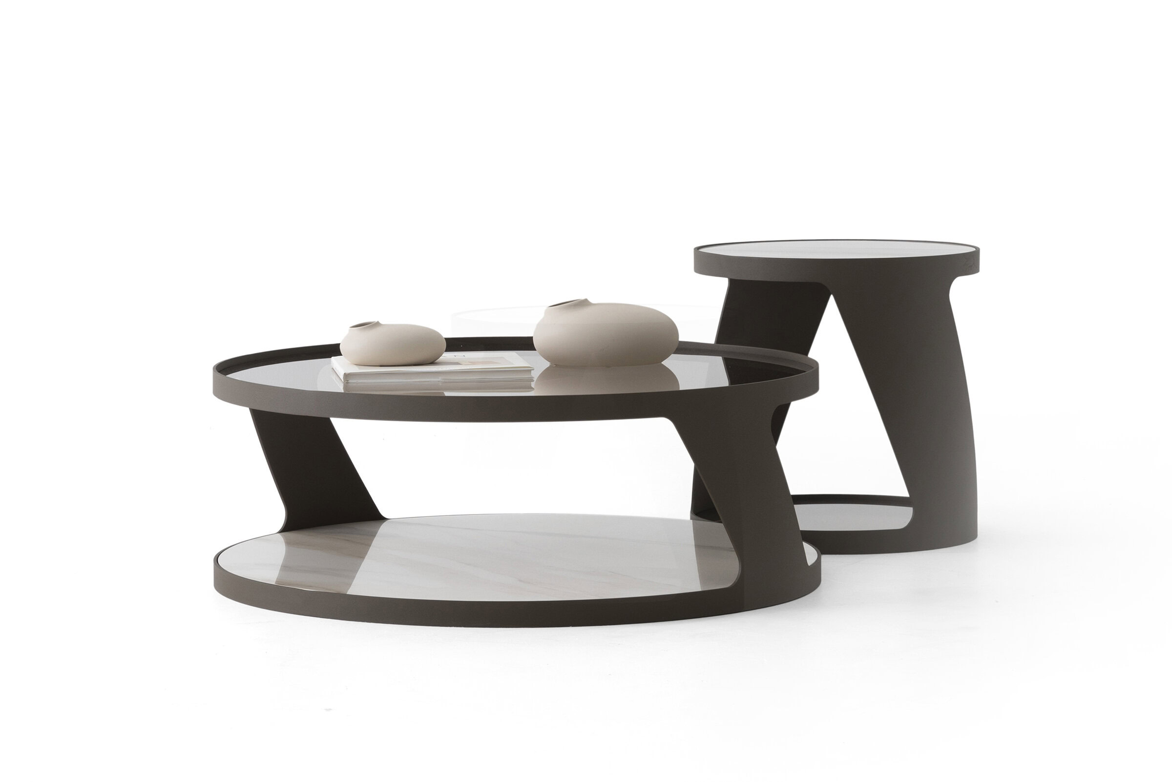 Set de măsuțe de cafea contemporane cu finisaje alb-negru, design modern și elegant, ideale pentru mobilier elegant de living și decor modern pentru casă.
