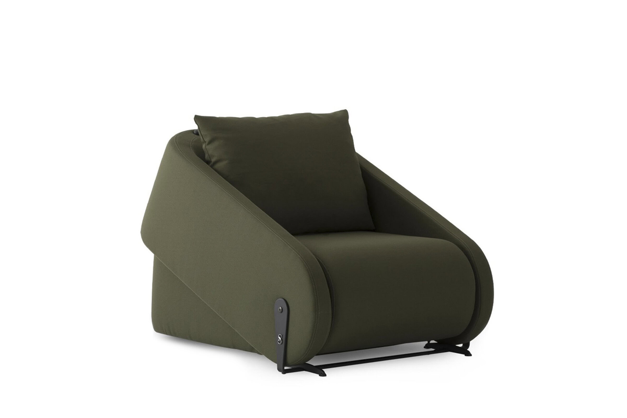 Fotoliu elegant, verde, cu design modern, perne confortabile și accente metalice elegante, perfect pentru livingul sau spațiile de lounge contemporane.