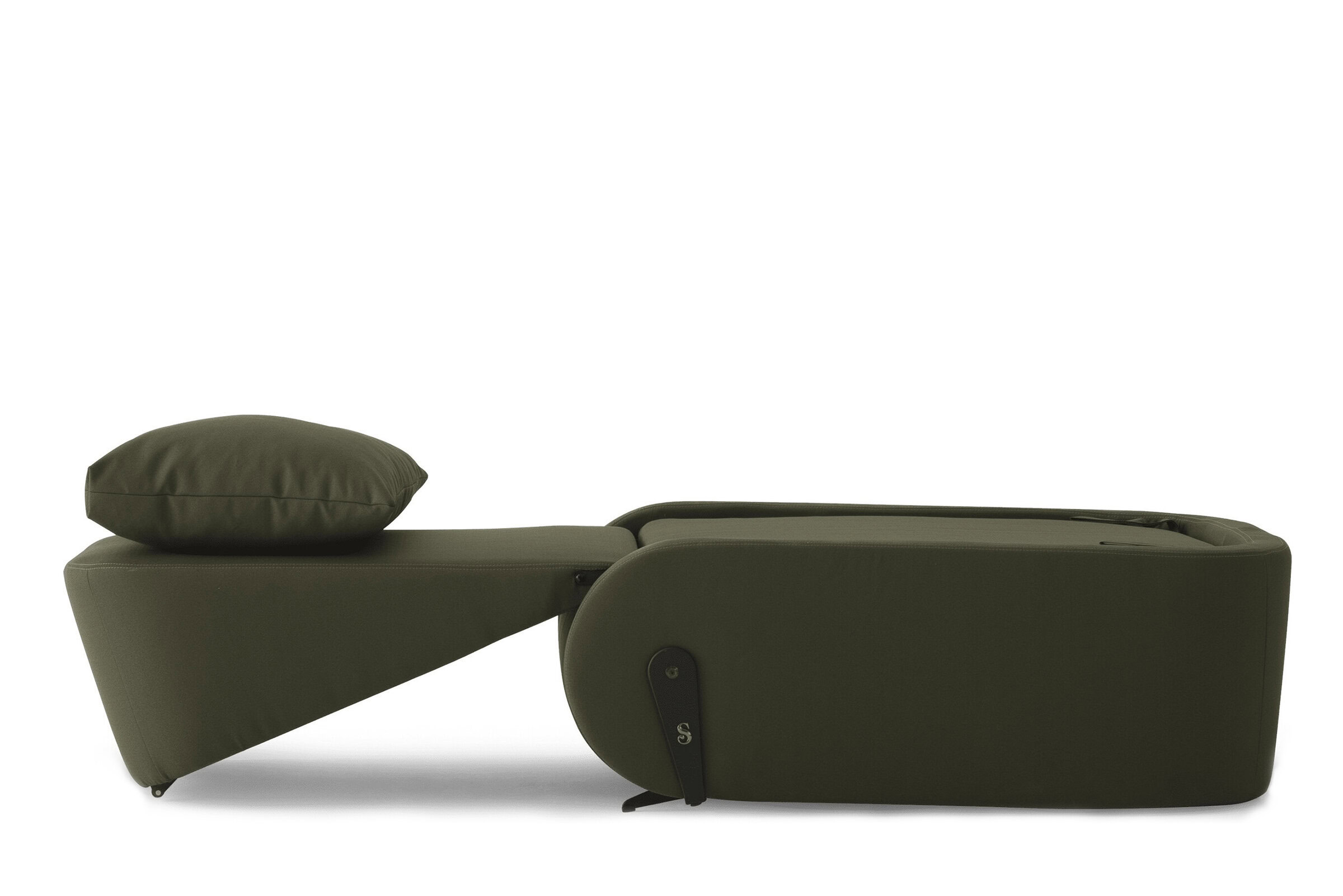 Fotoliu modern verde măsliniu, cu suport pentru picioare reglabil și pernă moale, perfect pentru o ședere confortabilă în living. Design personalizabil și tapițerie de înaltă calitate pentru un decor elegant al casei.